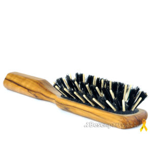 Haarbürste, eckig, geöltes Olivenholz, Wildschweinborste, Holzstifte, 5 Reihen