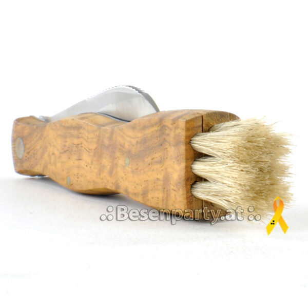 Pilzklappmesser, Holzgriff, gebogene Edelstahlklinge, Borste